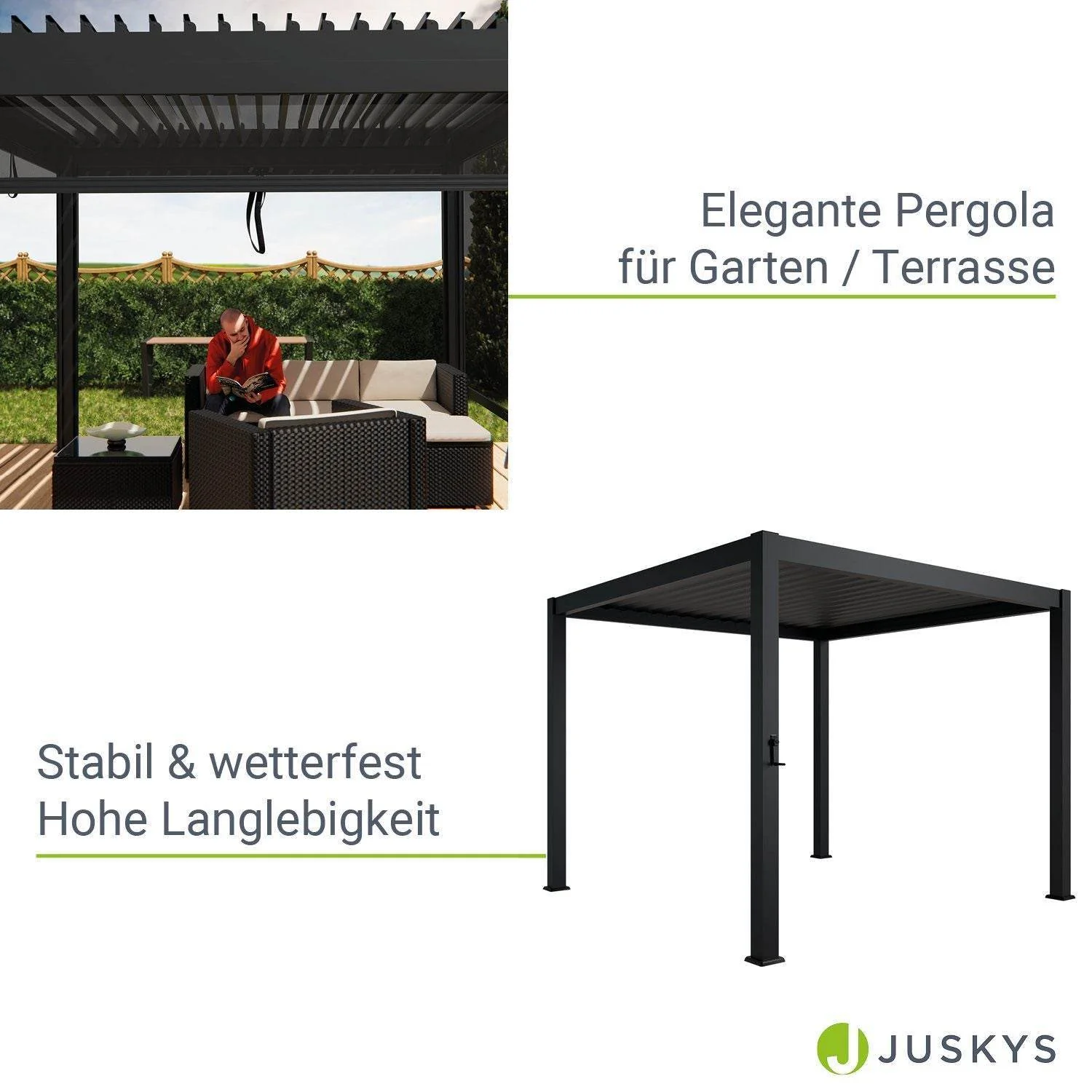 Lamellendach Tahiti 3x4 m mit verstellbaren Lamellen Anthrazit