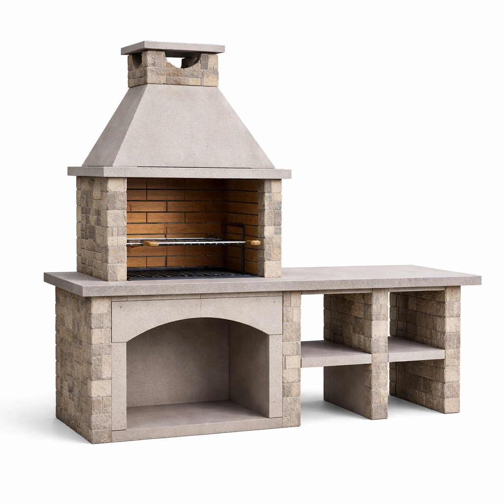 Grillkamin Beton und Naturstein Beige