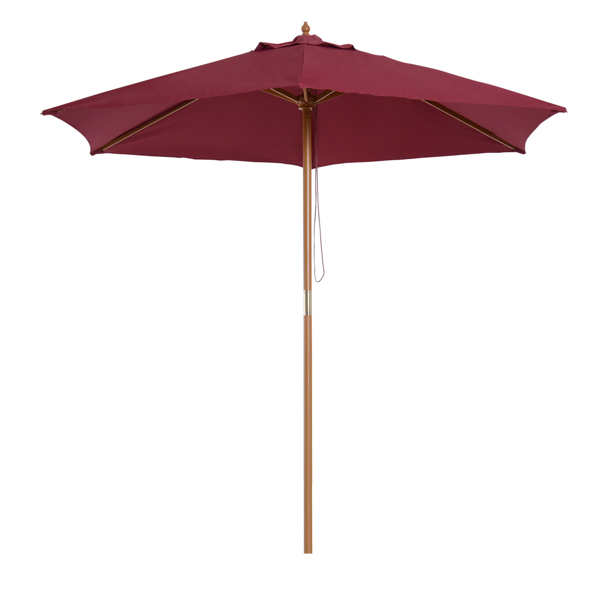 Outsunny Runder Garten-Sonnenschirm aus Holz und Polyester mit Seilöffnung, 2,5x2,3 m, Bordeaux