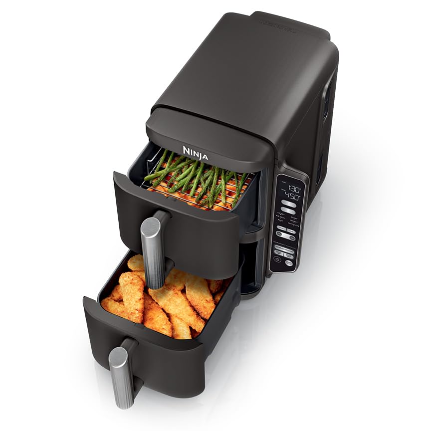 Ninja DoubleStack 2 Basket Air Fryer, DoubleStack Technology Cooks 4 Foods at Once, Space Saving Design, 8 QT, 6 in 1, Smart Finish & Match Cook, Air Fry, Broil, Bake, Easy Meals & Clean, Black, SL201 : Home & Kitchen
