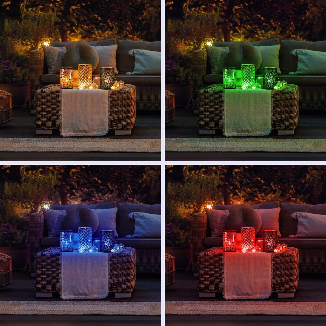 Lunartec LED Kerze Ladestation: 16er-Set wetterfeste LED-RGBWW-Kerzen mit Akku und Ladeschale, App (aufladbare Kerzen-Sets, mit Ladestation, Flamme)