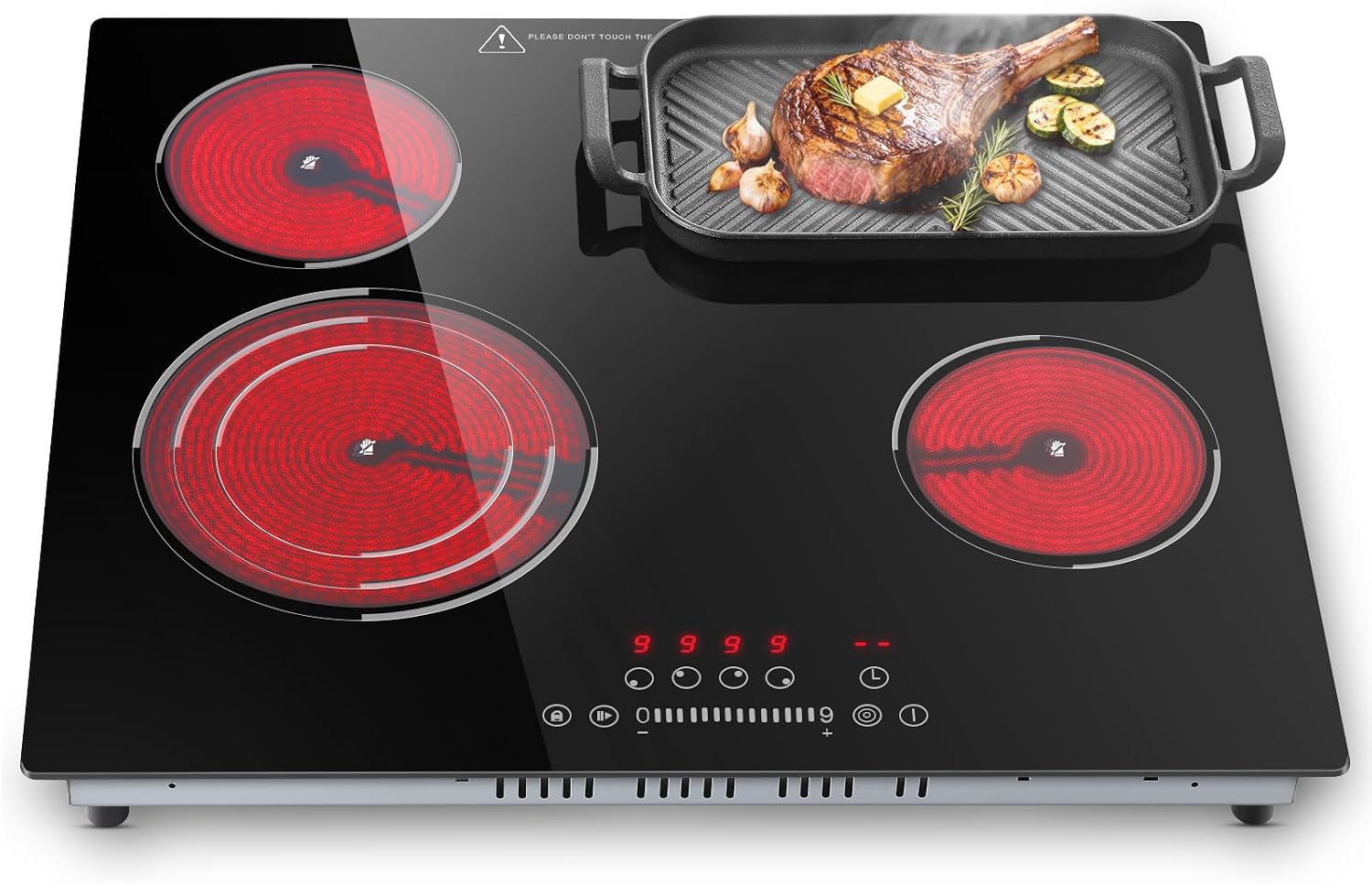 SNDOAS Piano Cottura Vetroceramica 4 Fuochi, 6700W, Zona Ovale & a 3 Anelli