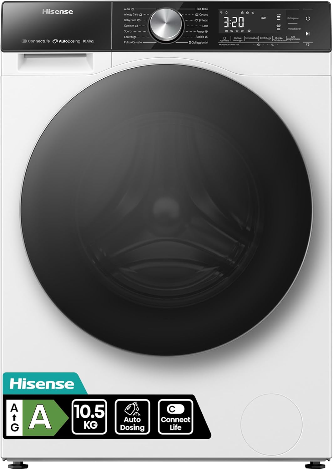 Hisense WFVB7012EM Front Load Washing Machine 7 kg 1200 rpm 15 Programs Steam LED Display Rapid Program Delay Start Child Lock