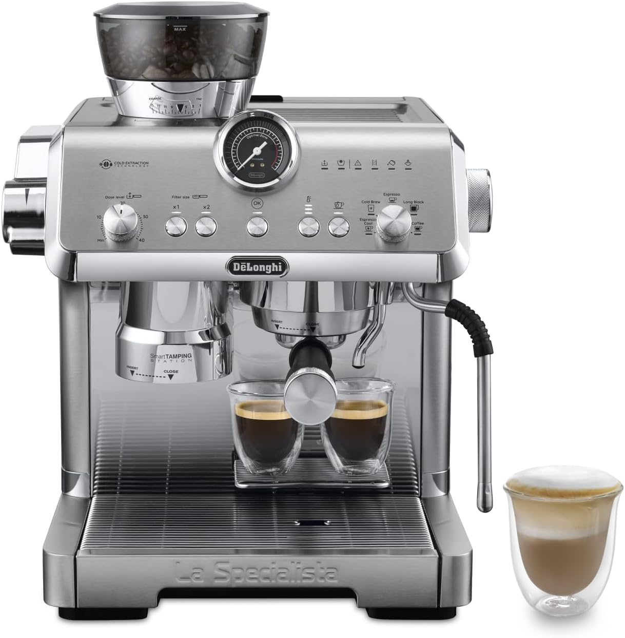 La Specialista Opera EC9555.M, Macchina Caffè Espresso con Macinacaffè Integrato, Funzione Cold Brew, Inclusa Lancia per Schiumatura del Latte, Include Accessori Welcome Set, 1550W, Metallo