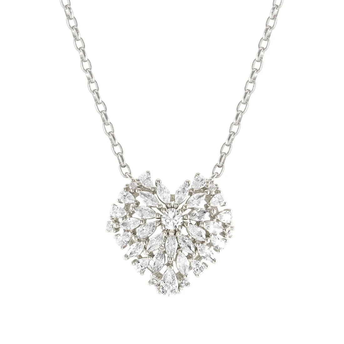 Collana Nomination argento rodiato bianco con zirconi forma cuore grande 240203/004