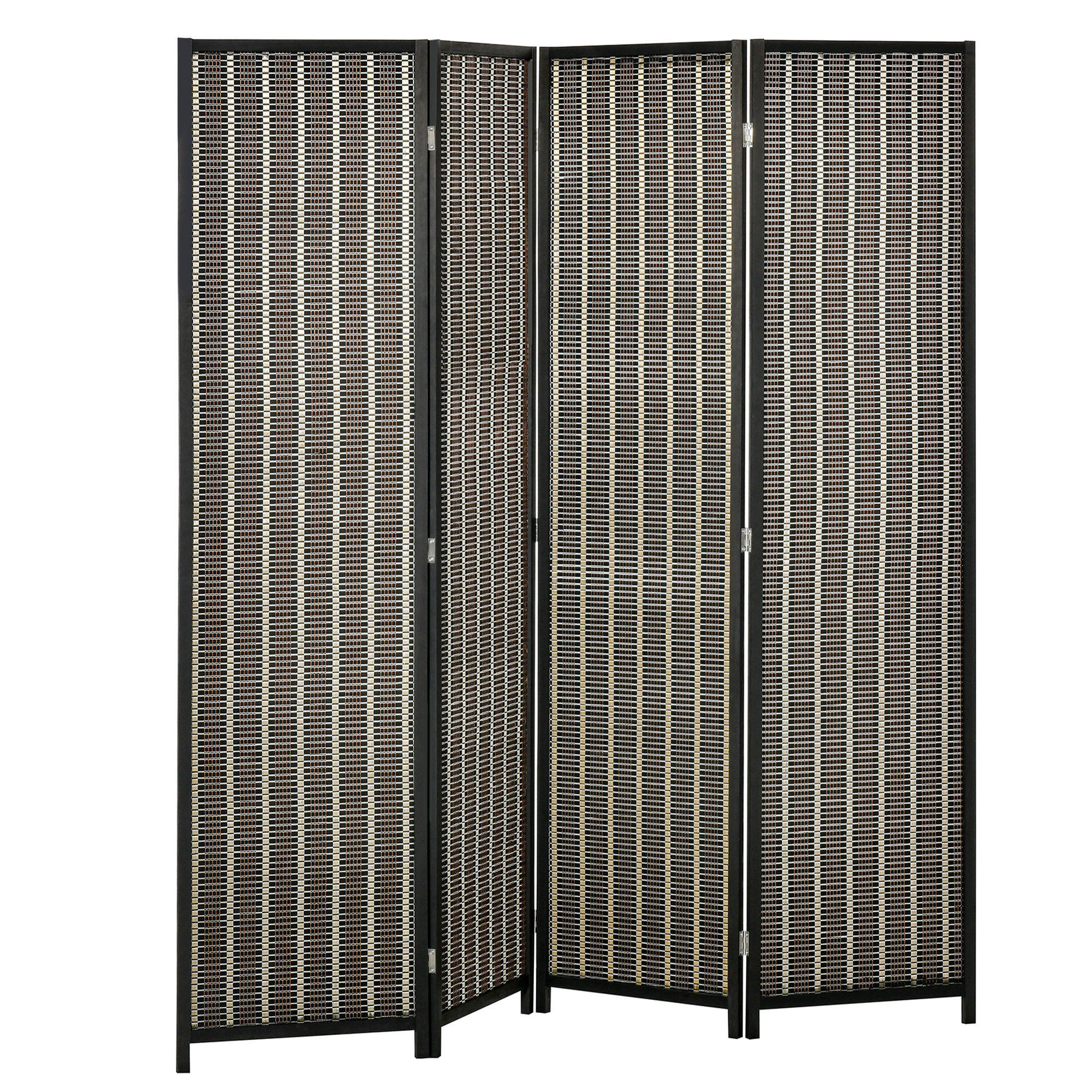 HOMCOM Raumteiler, faltbar, Kiefernholz/Bambus, 180 x 180 cm, Braun/Schwarz