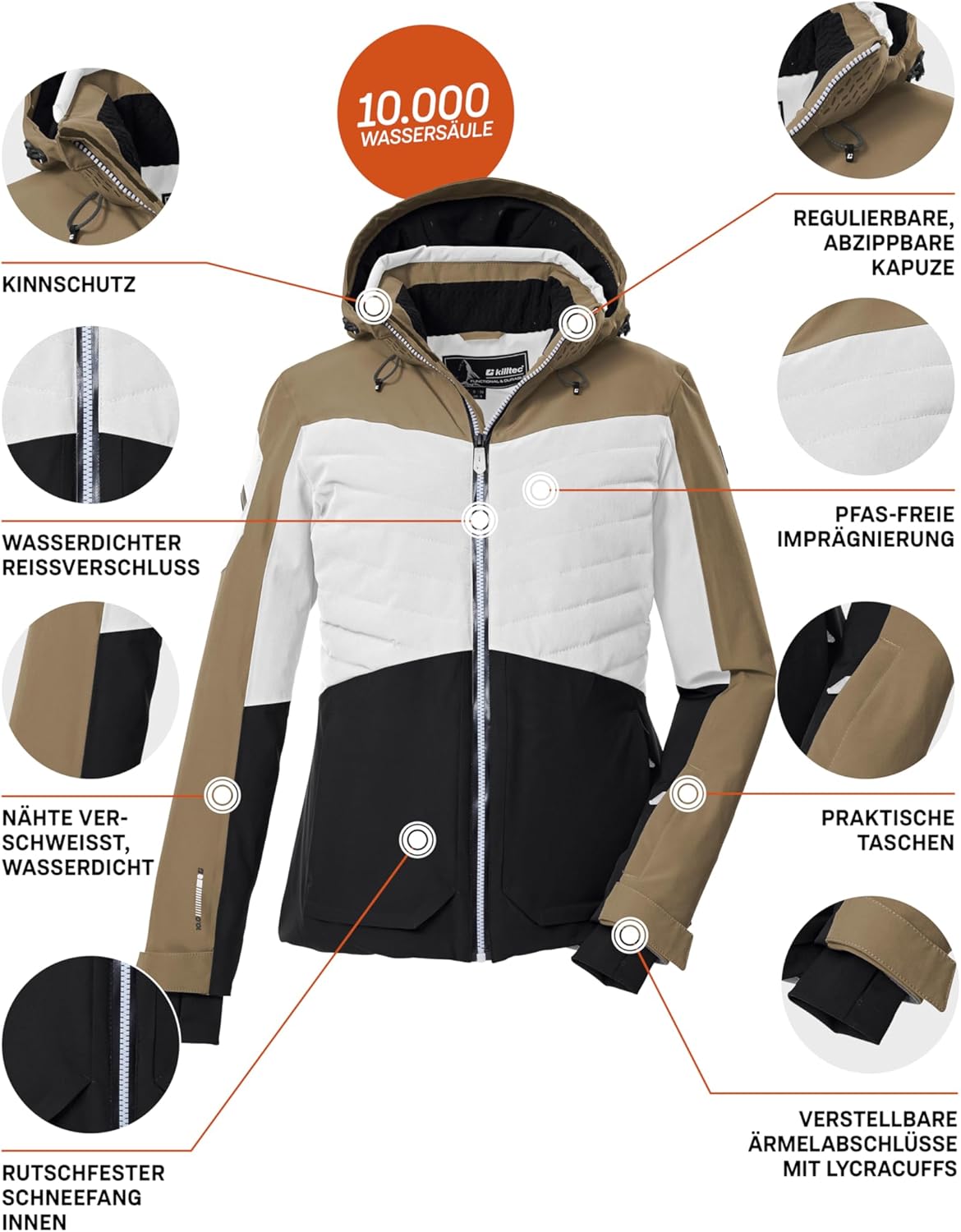 Killtec Damen Ksw 30 Wmn Ski Jckt Skijacke/Funktionsjacke mit abzippbarer Kapuze und Schneefang