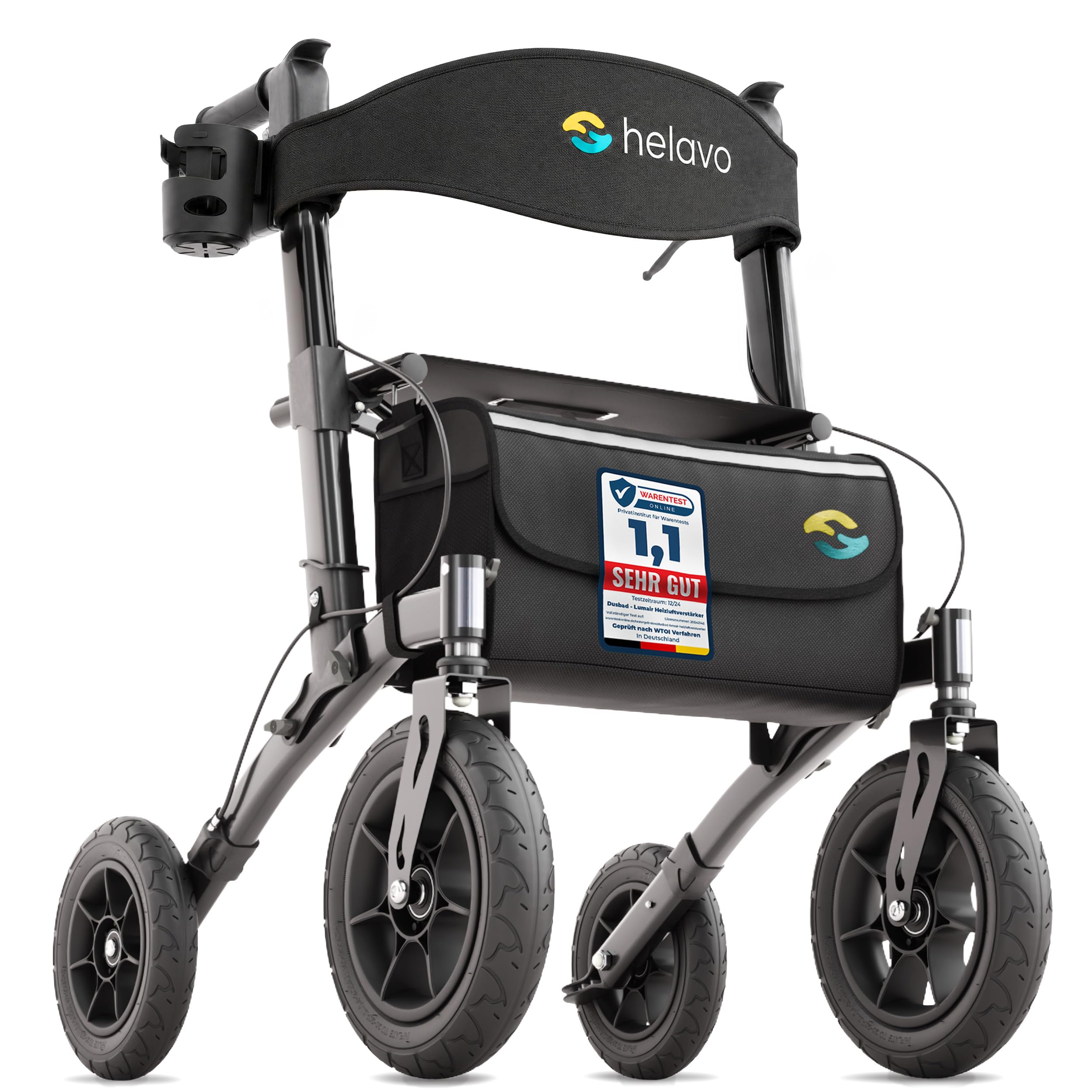 Helavo Outdoor Rollator mit Luftbereifung faltbarer Rollator für draußen geländegängig robust kompakt