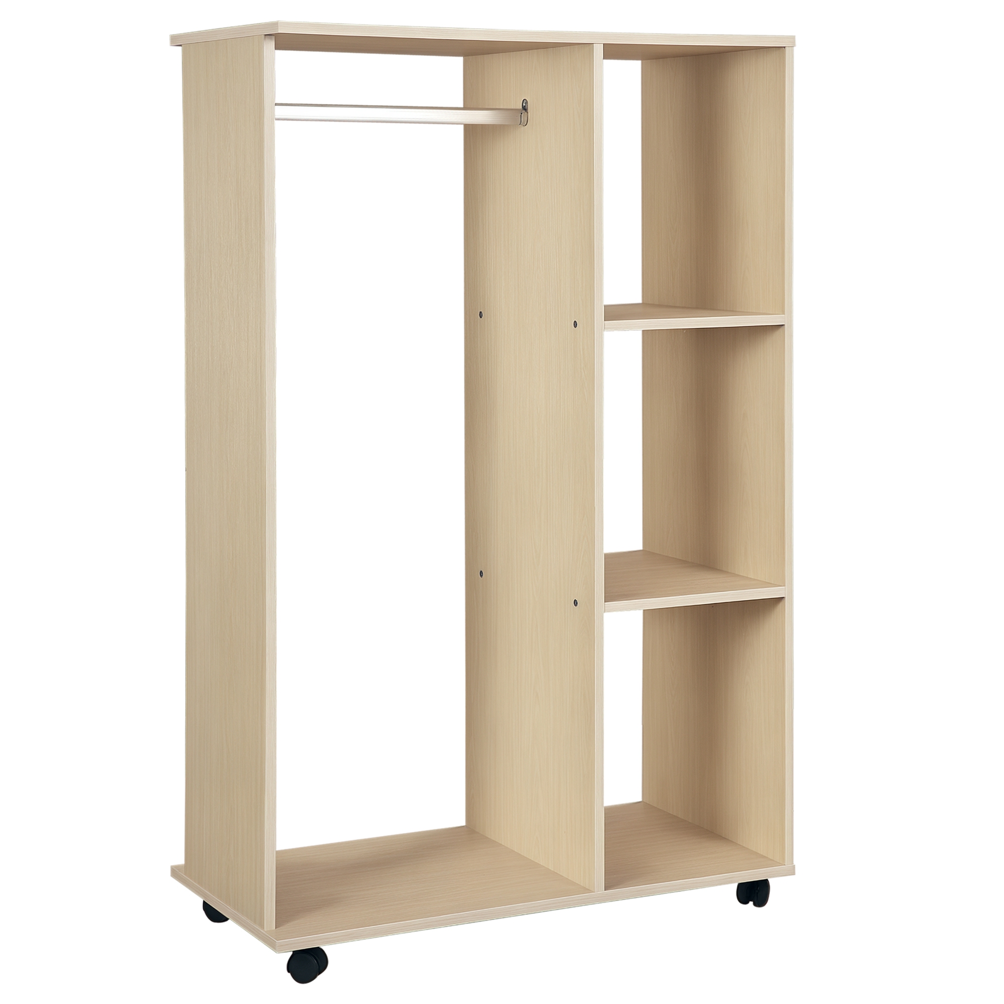 HOMCOM Kleiderschrank auf Rollen, mobile Garderobe, Garderobenschrank, Rollbarer Kleiderständer, 80 x 40 x 128 cm, Natur
