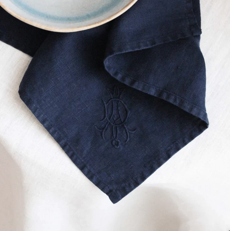 Linen Navy Monogrammed Napkins