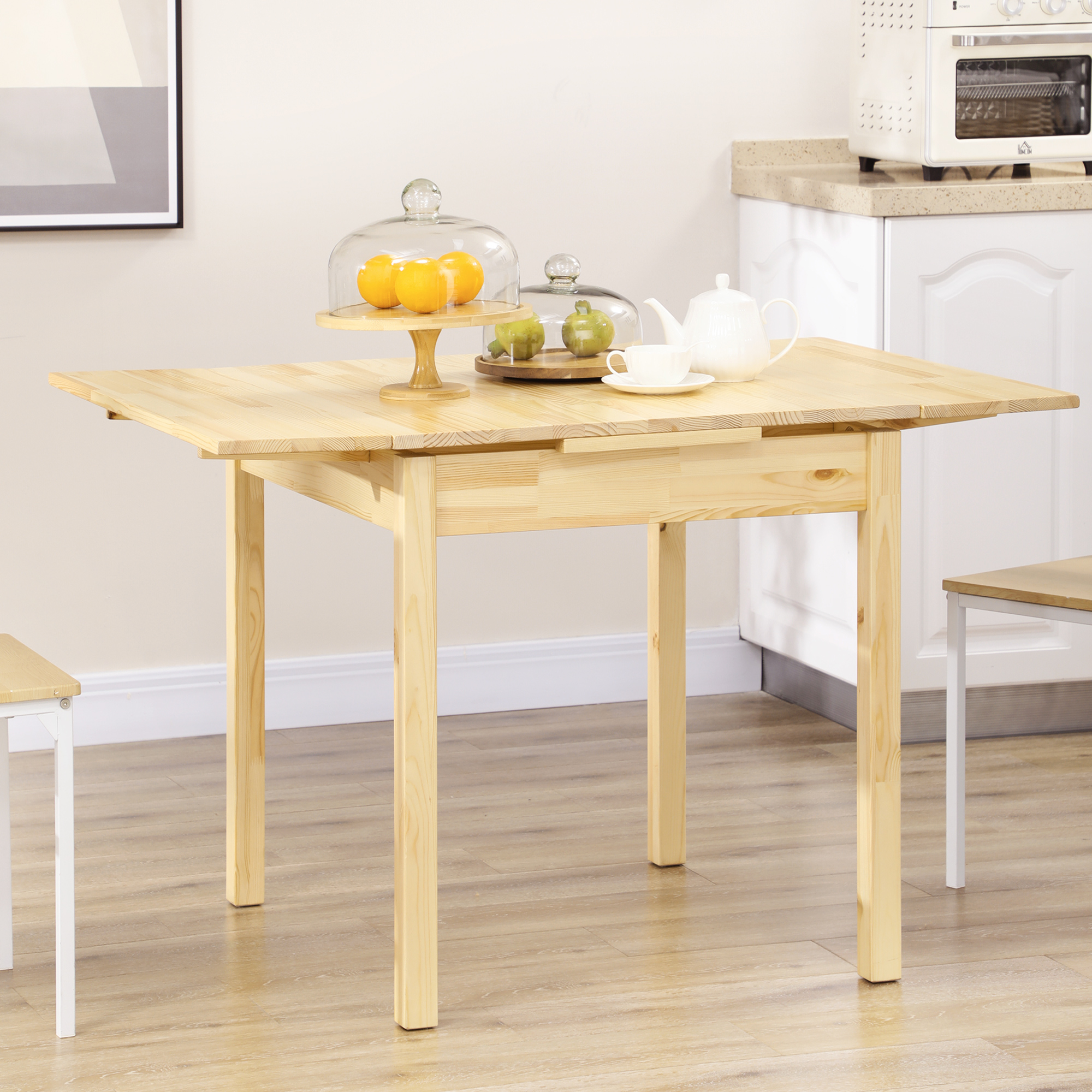 Massief houten eettafel, opklapbare tafel, uitbreidbaar, naturel