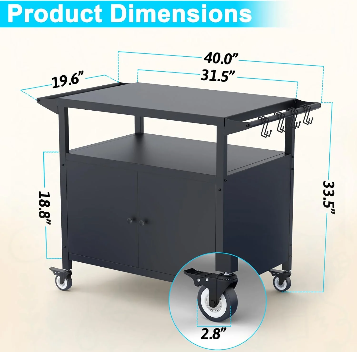 Movable Outdoor Grill Table with Storage & Utensil Hooks – BBQ Serving Cart