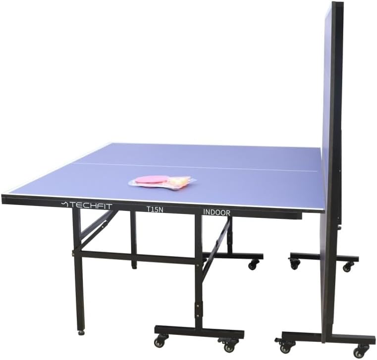 TechFit Tavolo da Ping Pong Professionale per Interni - Pieghevole da Interno con Inclinazione Unilaterale, Struttura Metallica Nera, Rete da 180 cm, Roti Silconate con Freni, 274x152,5x76 cm
