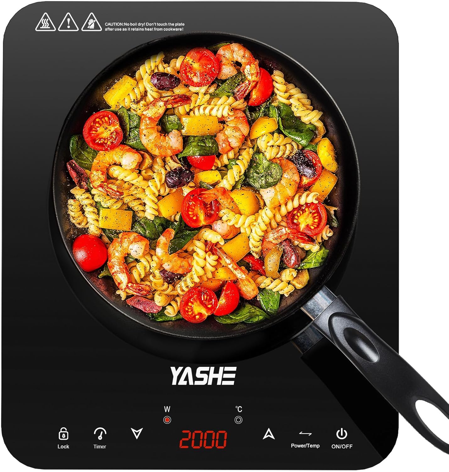 YASHE Induction Plate - Single Deck Portable Induction Griddle, 10 Power Settings and 10 Temperature Settings, 2000 Watt Induction Plate, Timer, Safety Lock, Easy to Clean