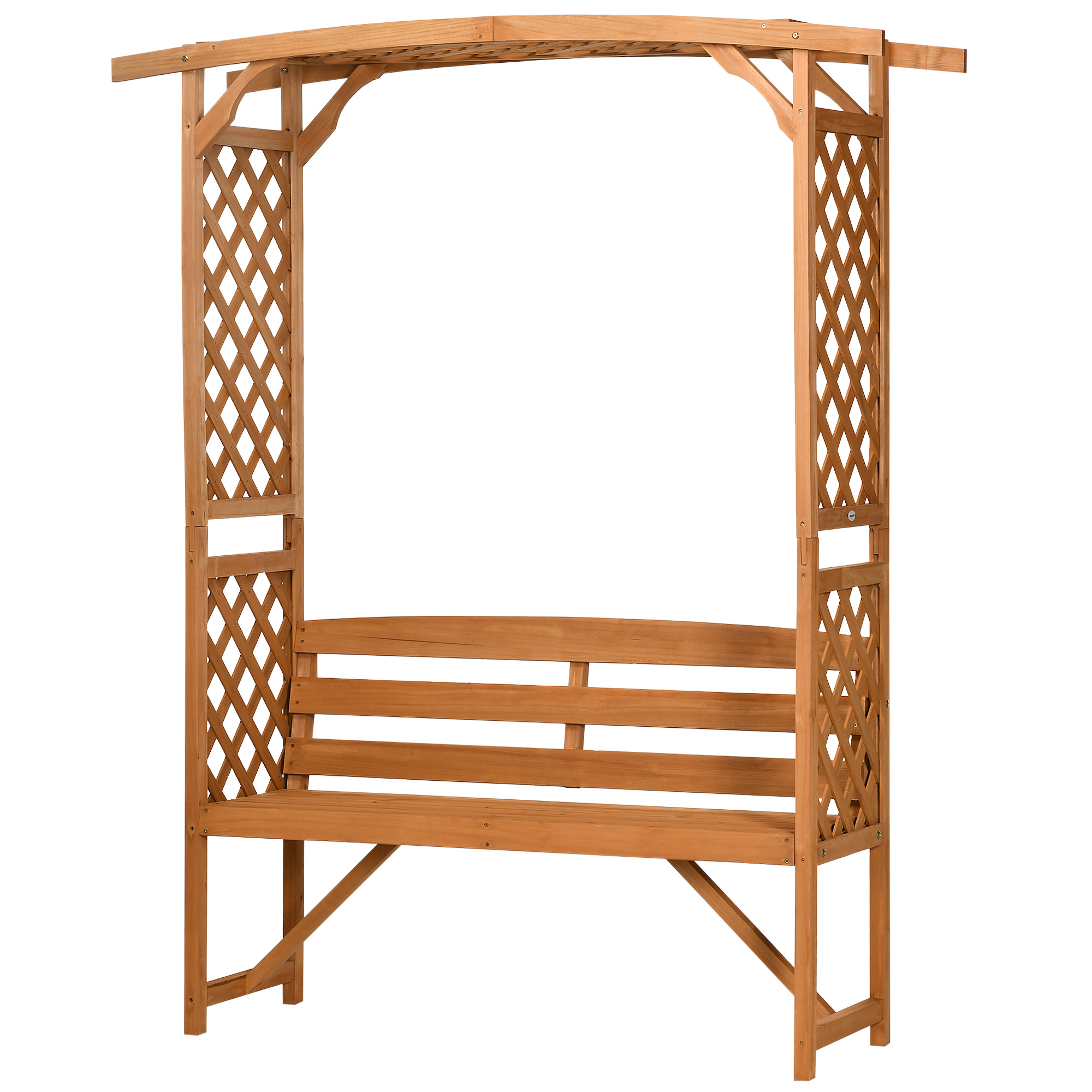 Outsunny Gartenbank aus Fichtenholz mit dekorativem Bogen für Pflanzen und Töpfe, 160x50x198 cm, Braun
