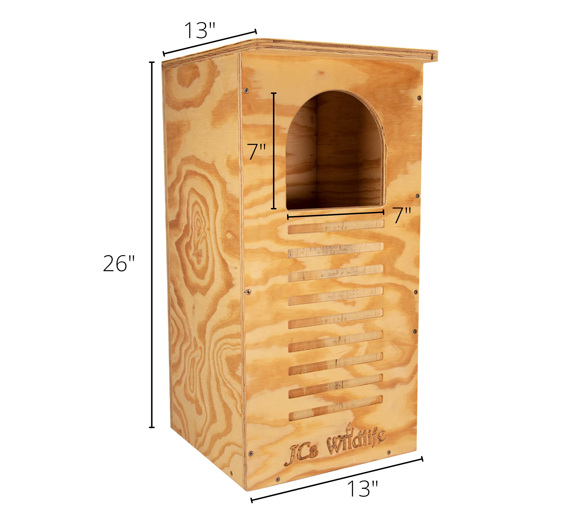 JCs Wildlife Barred Owl Nesting Box &ndash; Treated Exterior Grade Plywood &ndash; Mounting Hardware and Pine Shavings Included &ndash; Dedicated Clean Out Door for Easy Cleaning &ndash; Made in The USA