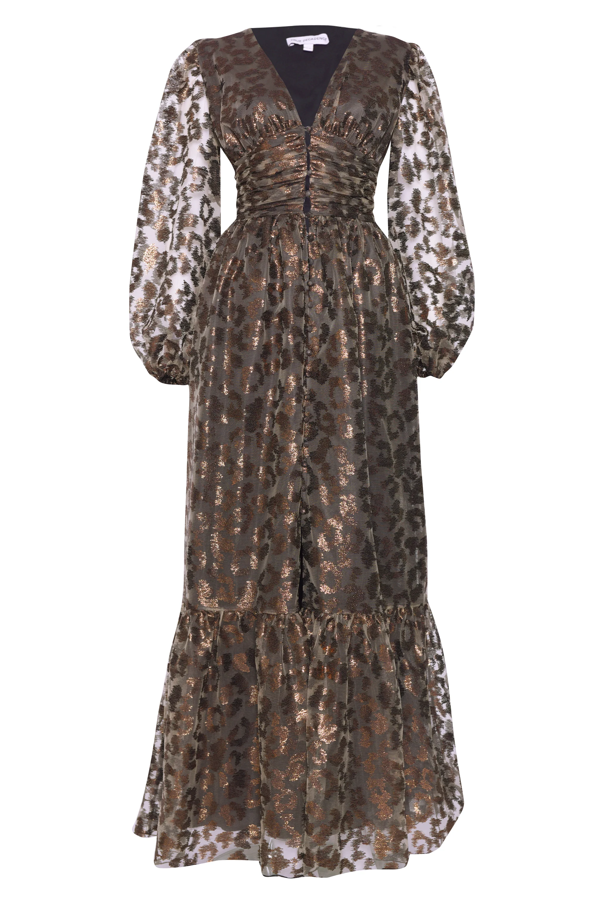 Bronze Metallic Leopard Plunge Button Front Maxi