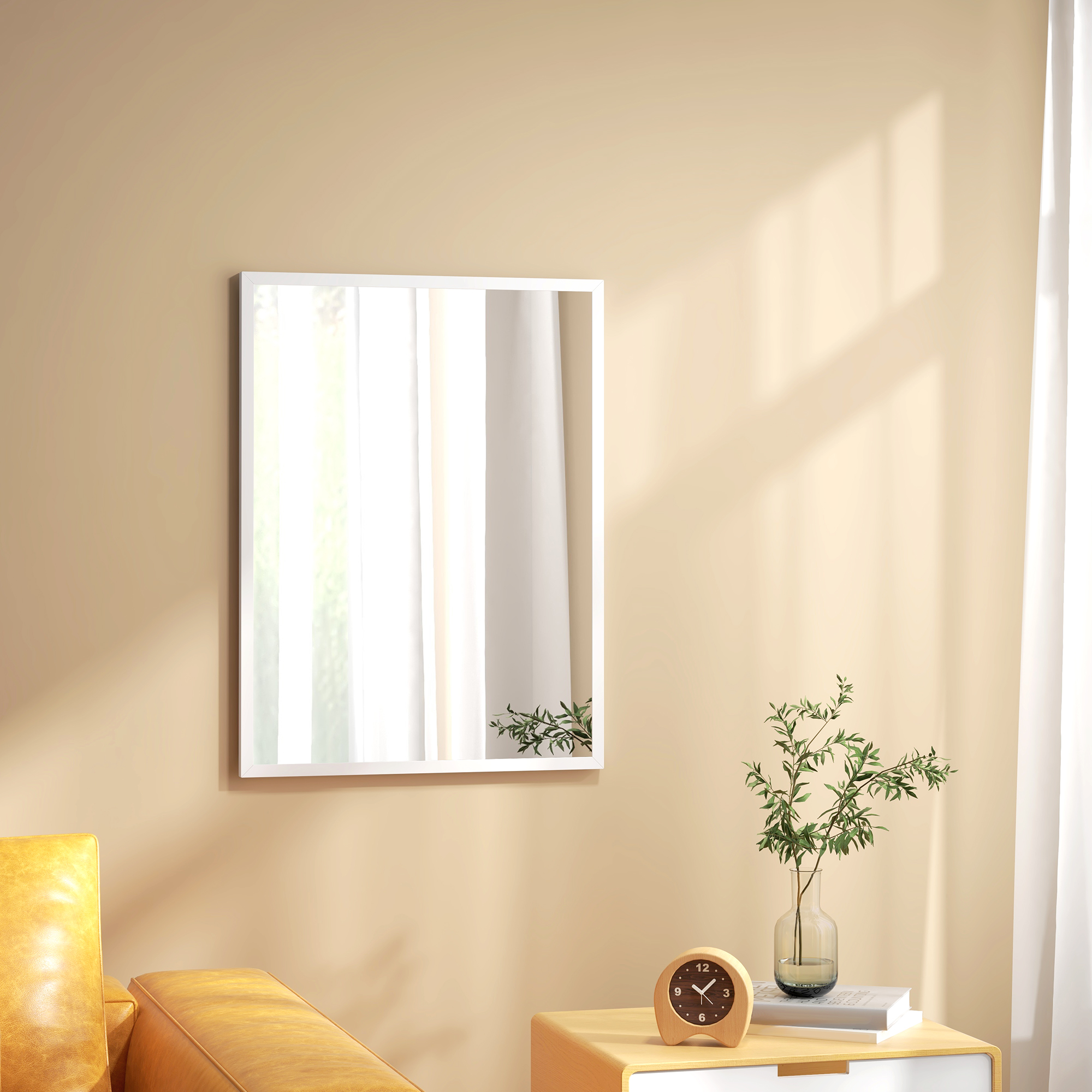 HOMCOM Rechteckiger Wandspiegel 60 x 80 cm, MDF-Rahmen, ideal für Badezimmer, Wohnzimmer oder Schlafzimmer, Weiß