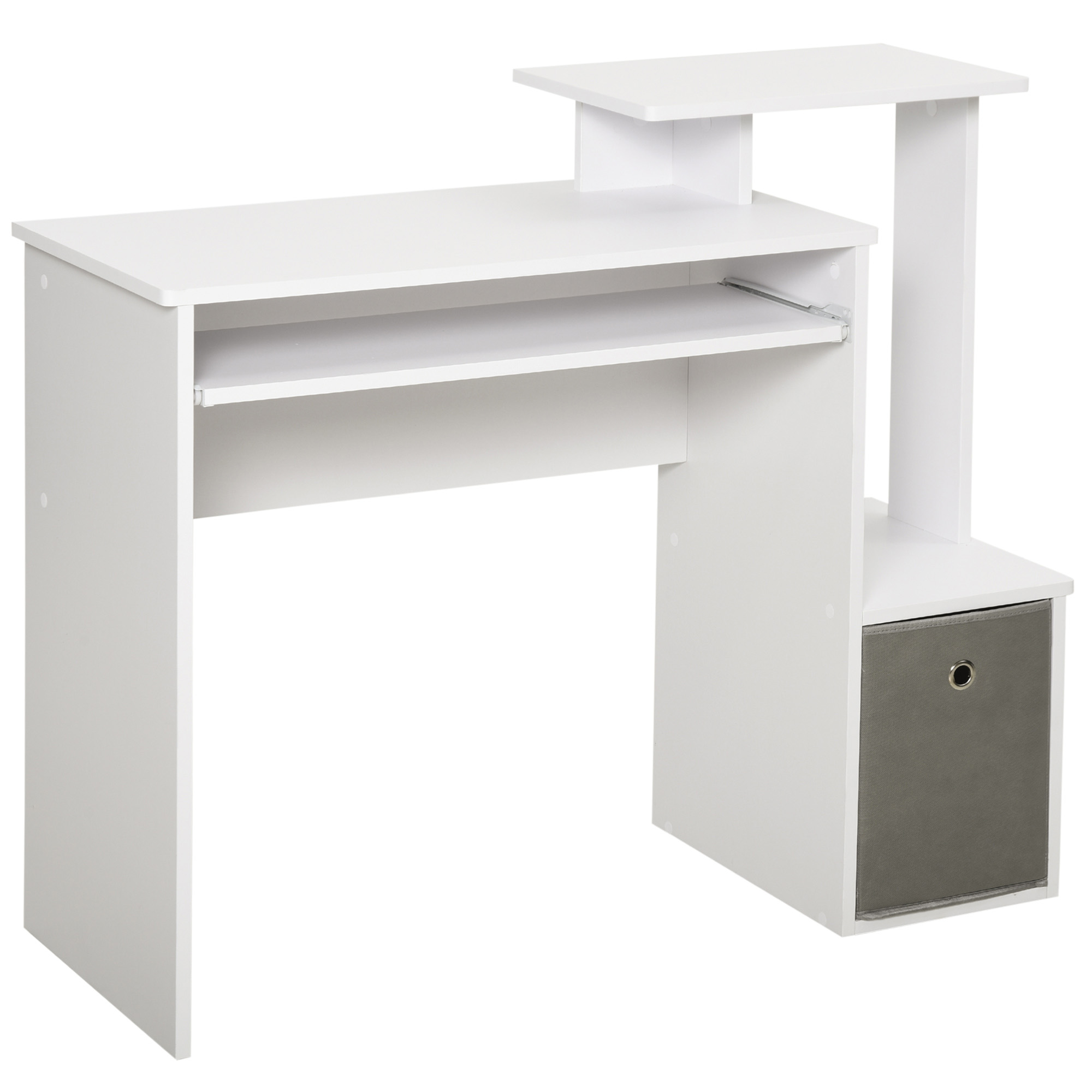 HOMCOM Computertisch, Schreibtisch, Bürotisch, Gamingtisch, PC-Tisch mit Tastaturablage, Schublade, E1 Spanplatte, Weiß, 100 x 40 x 86,6 cm