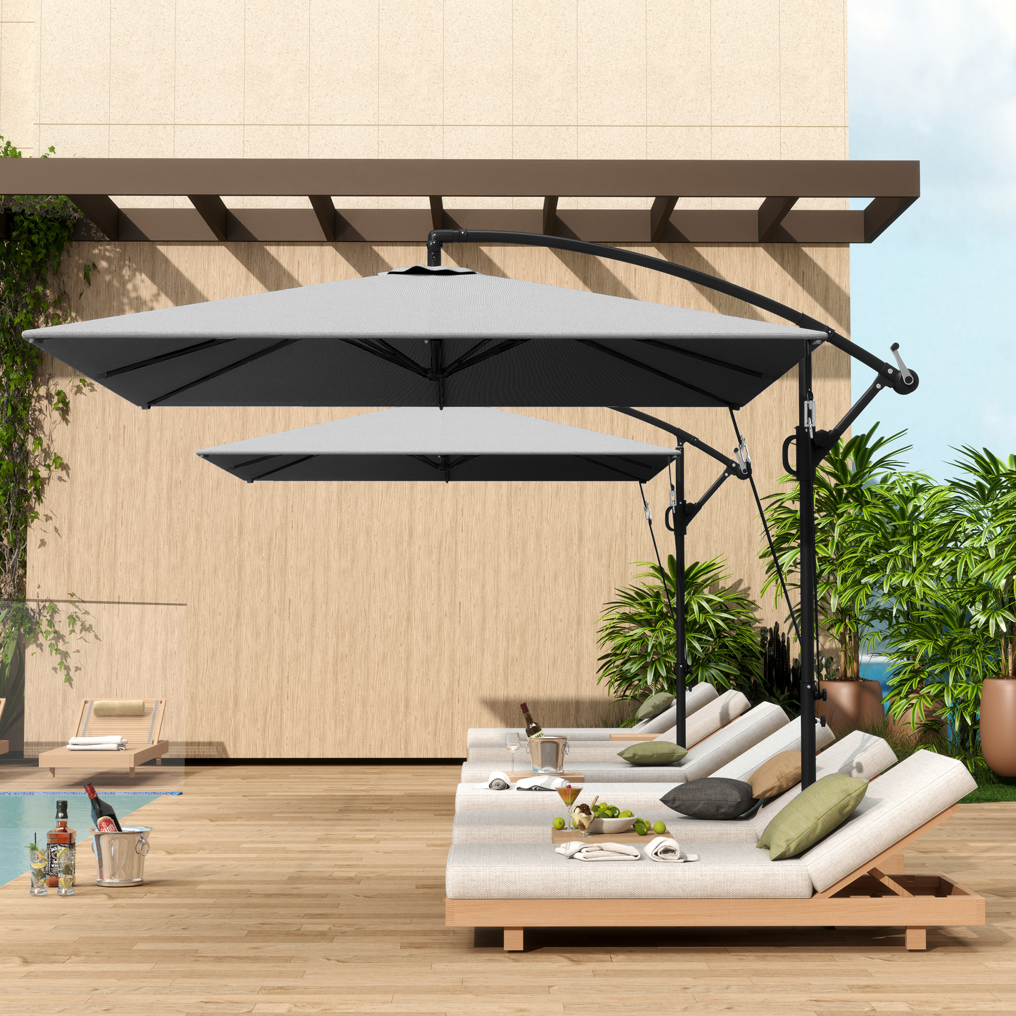 Outsunny Ampelschirm Ø260 cm Sonnenschirm mit UV-Schutz 50 wasserabweisend Kurbelschirm mit Ständer, Grau