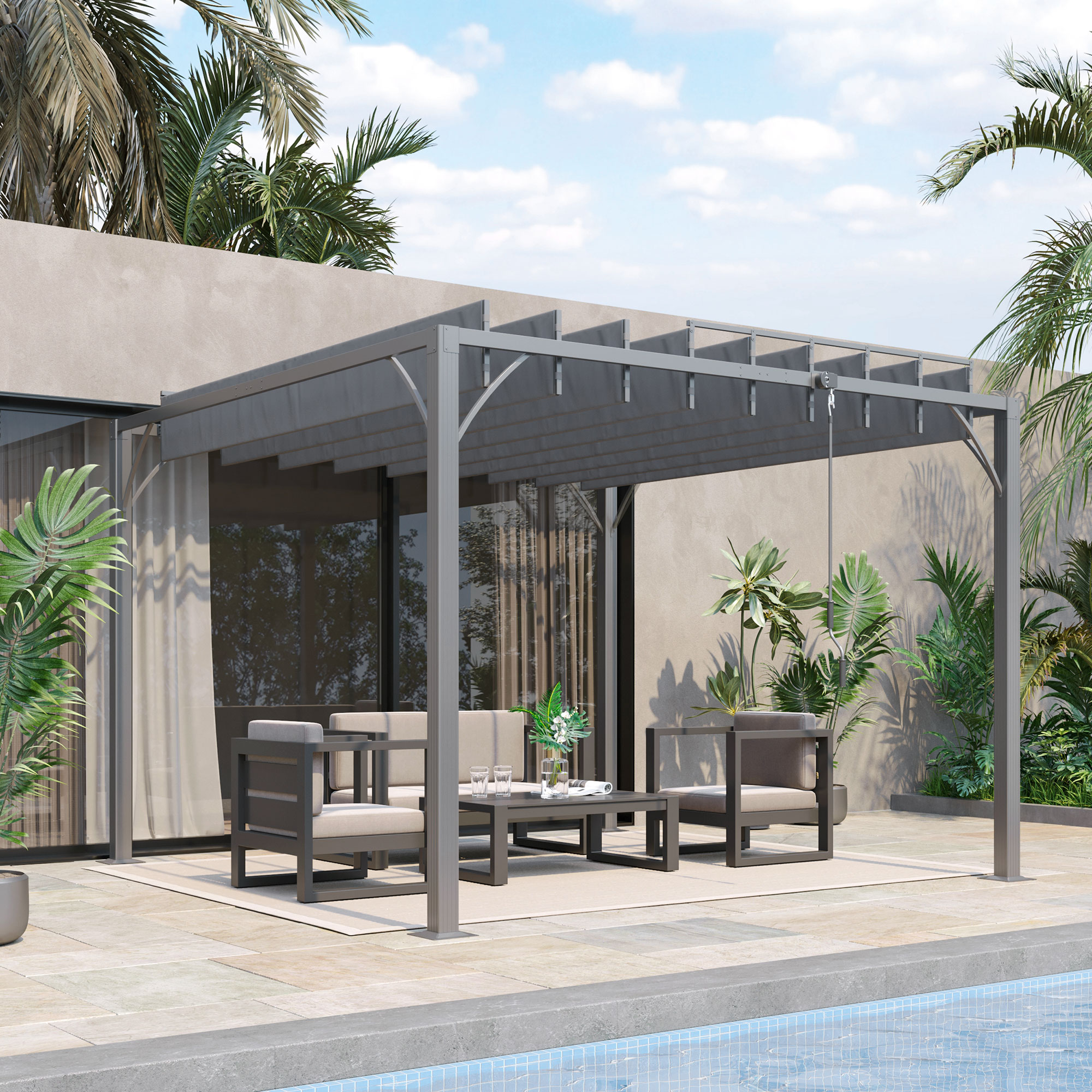 Outsunny Pergola 3 x 3 m bioklimatische Pergola mit verstellbaren Lamellen im zeitgenössischen Stil UV 50+ Aluminium - grau