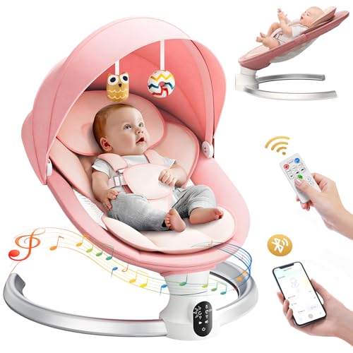 Brolteja Sdraietta Neonati Elettrica 0 9 kg,Dondolo Neonati Elettrico con Telecomando e Bluetooth,Sdraietta Neonati con 5 Ampiezza di Dondolio e Cintura di Sicurezza a 5 Punti,Rete per Insetti (Rosa) : Prima infanzia
