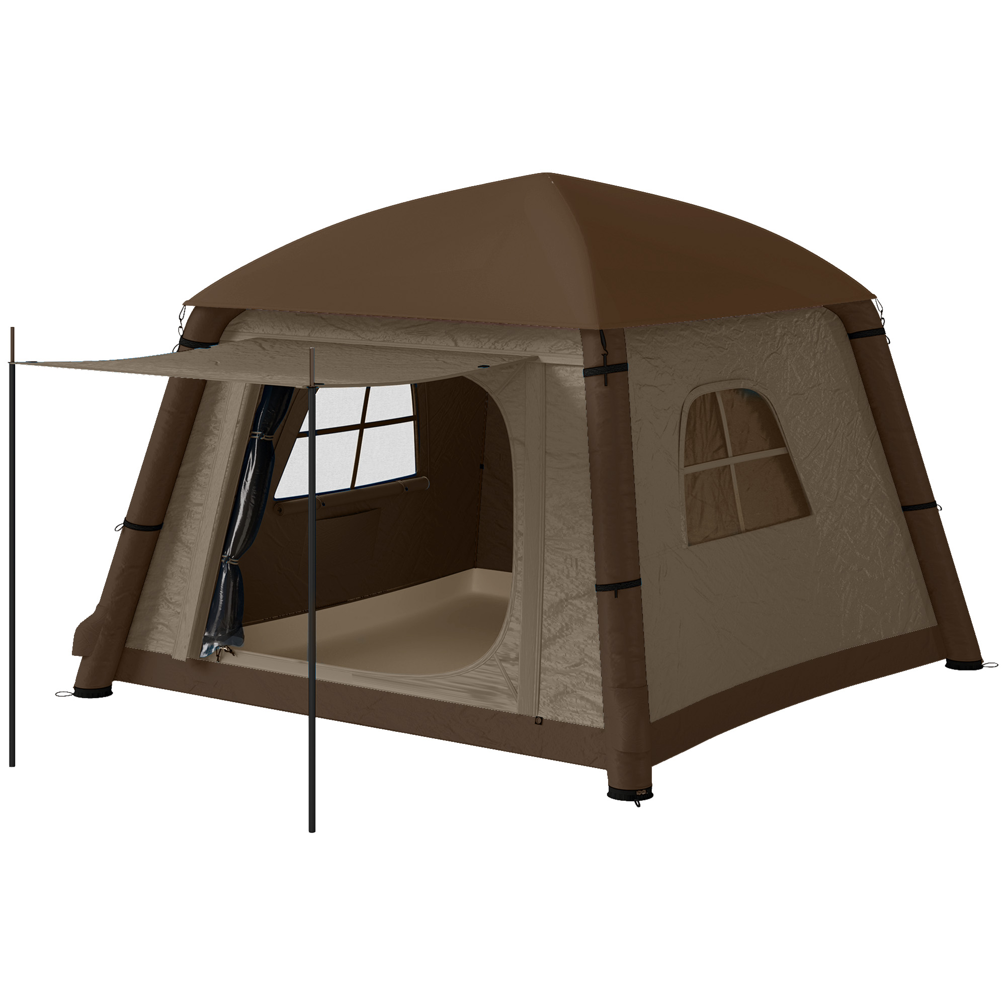 Outsunny Opblaasbare Campingtent voor 1-2 Personen Outdoor Familie Tent met Haak, Luchtpomp, Vensters en Deuren voor 4 Seizoenen