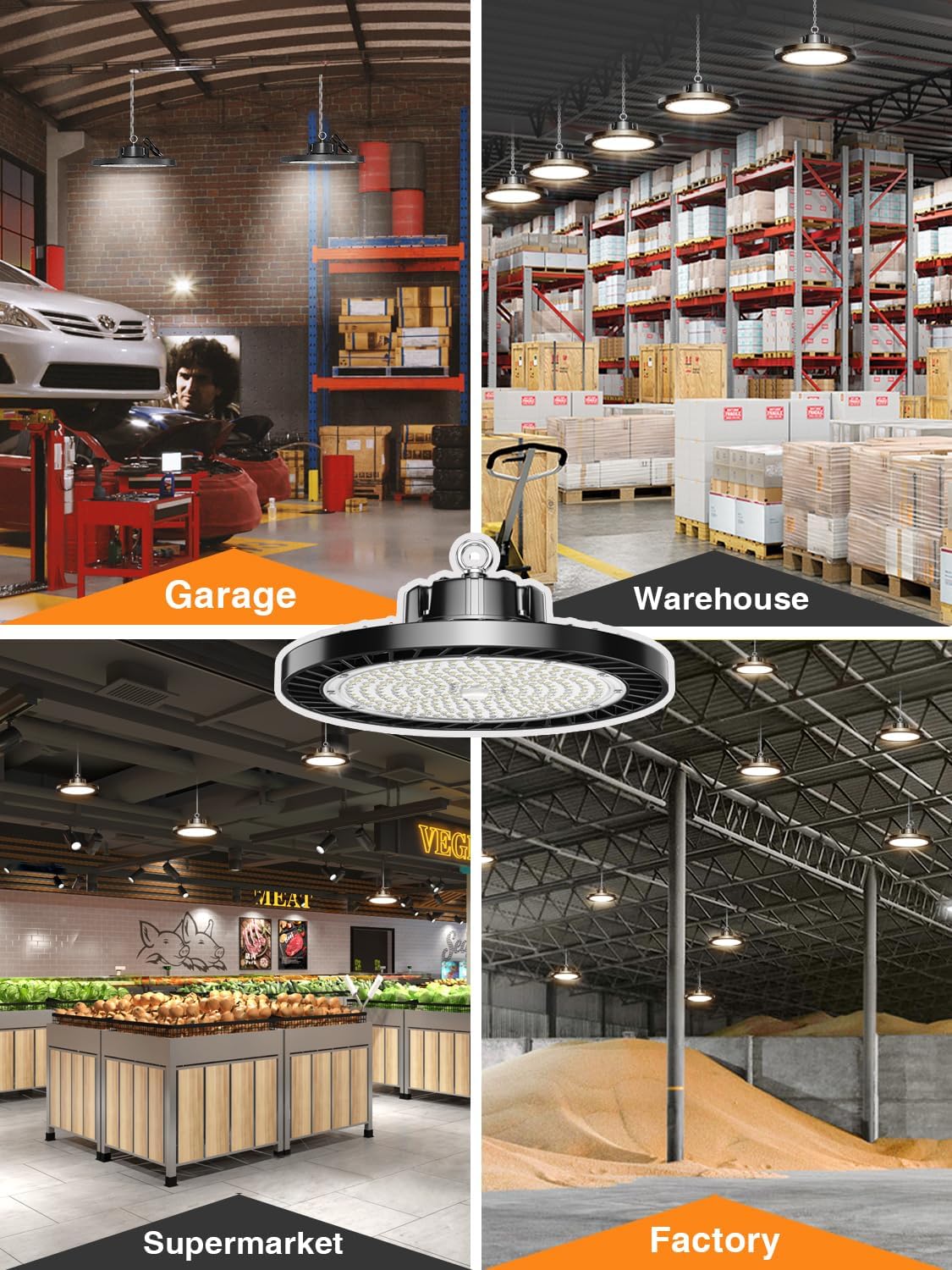 UFO-LED-Leuchtmittel, 12 Stück, 150 W, 5000 K, Tageslicht, 22500 lm (Eqv. 800 W MH/HPS), kommerzielle LED-Lichter mit US-Stecker für Garage, Werkstatt, Lager