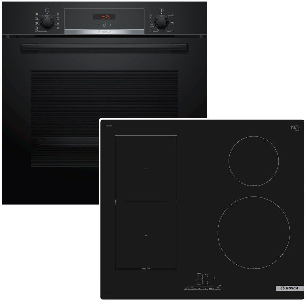 Backofen-Set EcoClean 3D Heißluft EEK:A+ Induktionskochfeld Booster CombiZone 60cm