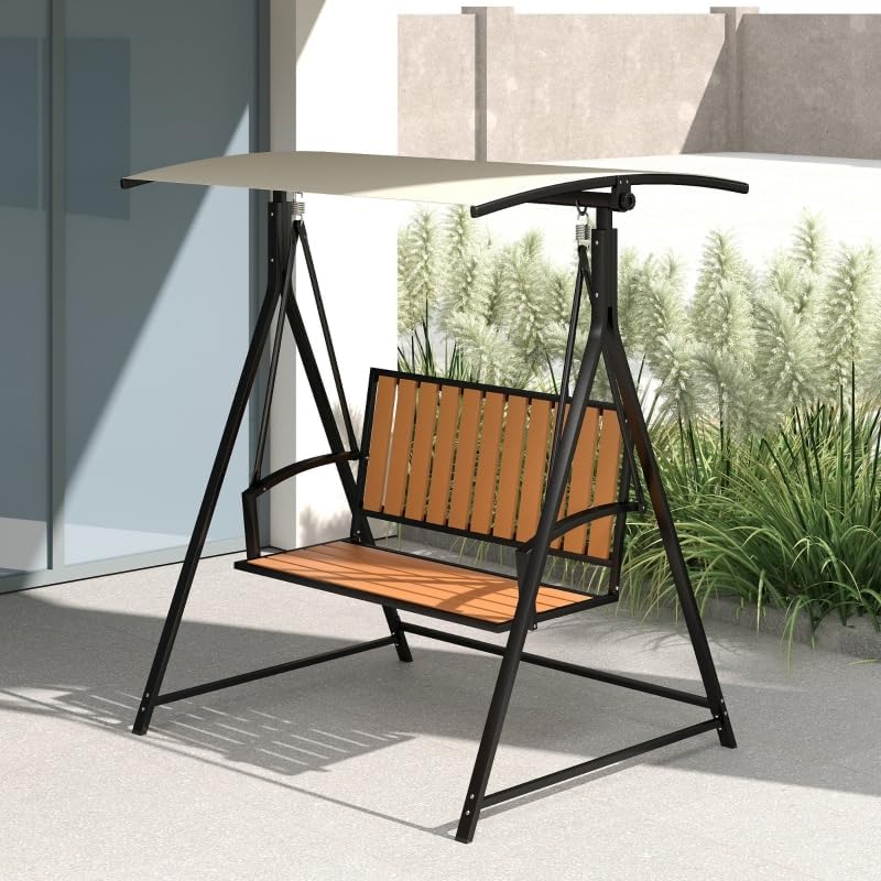 2 persone con canopy regolabile – Compact Garden Swing Chair 529lbs Capacity – Quick Assembly Outdoor Patio Furniture 142 x 112 x 162 cm, nero
