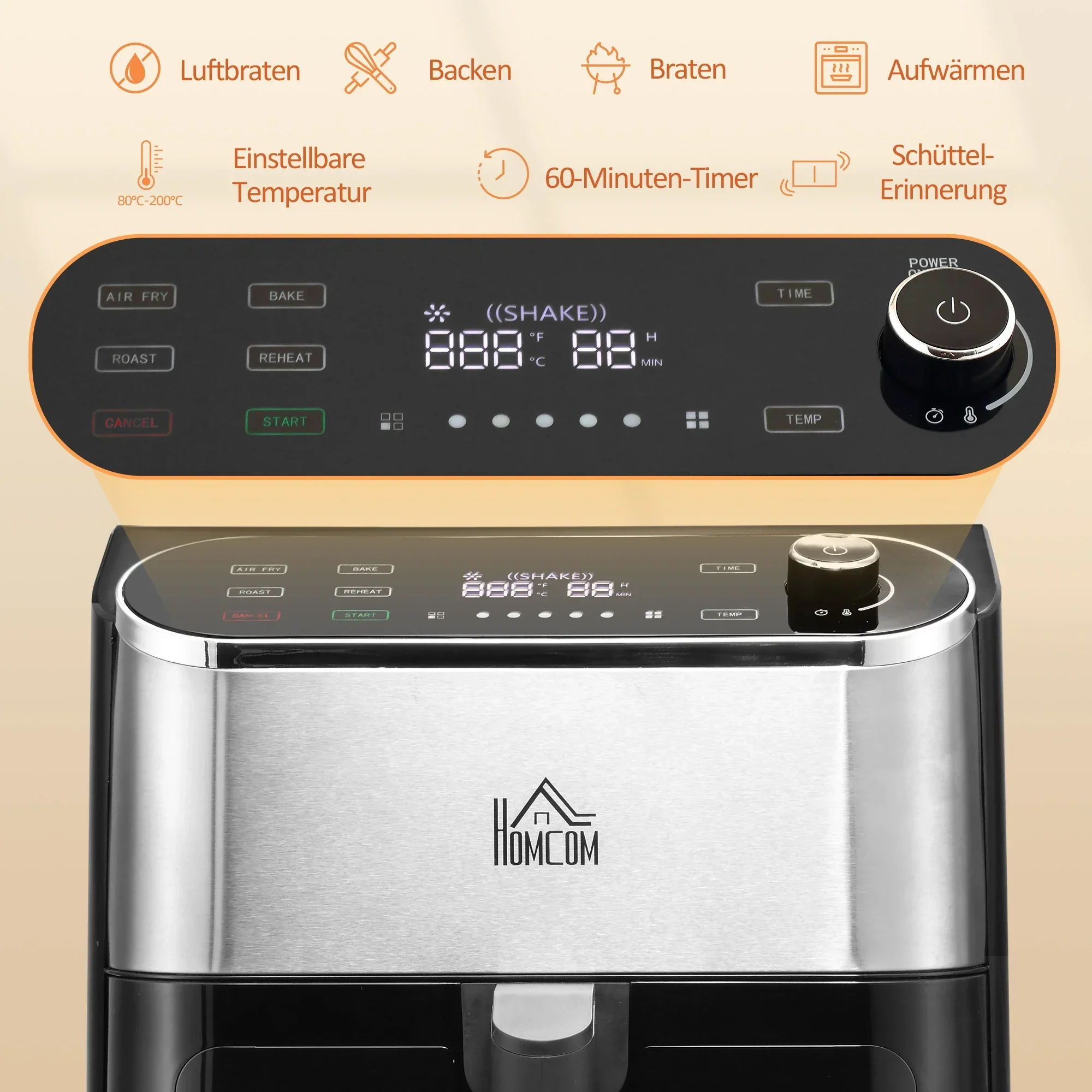 HOMCOM heteluchtfriteuse airfryer vetarm snel koken