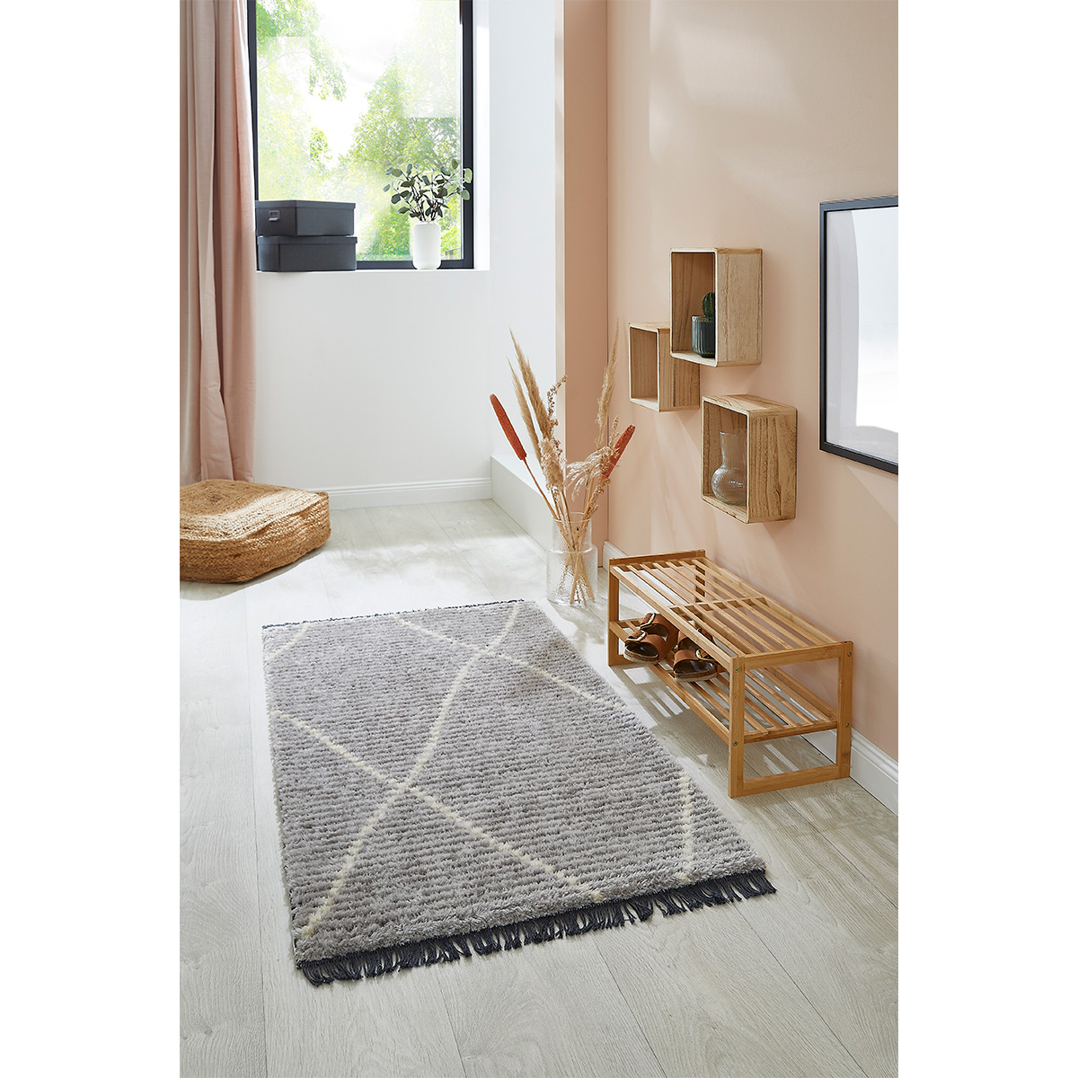 HOMCOM Hochflorteppich mit Fransen Hell-Grau 150 x 80 x 2,1 cm