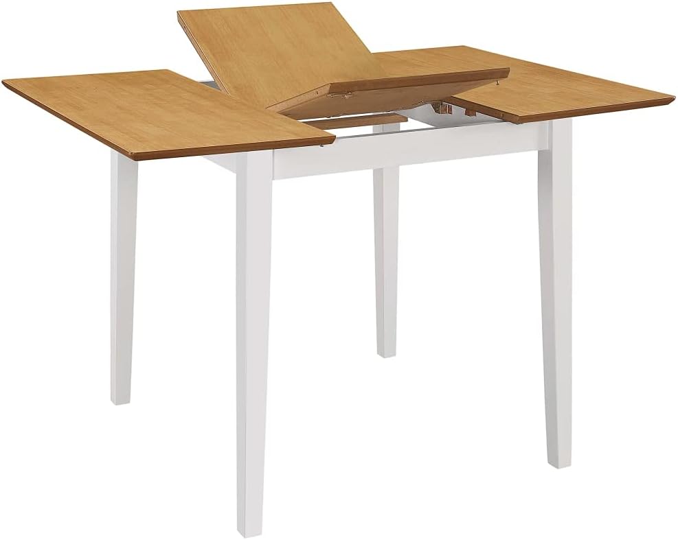 Set di 3 pezzi in legno massello di gomma con tavolo allungabile e 2 sedie in MDF bianco resistente design per una stabilità duratura e superficie espandibile stile moderno