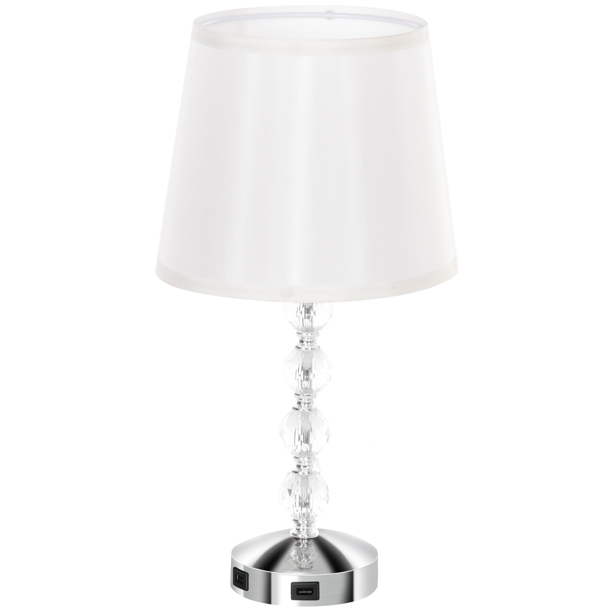 HOMCOM Kristall-Tischleuchte, Touch-Schalter, USB-Ladeanschluss, Ø23x45 cm, Silber