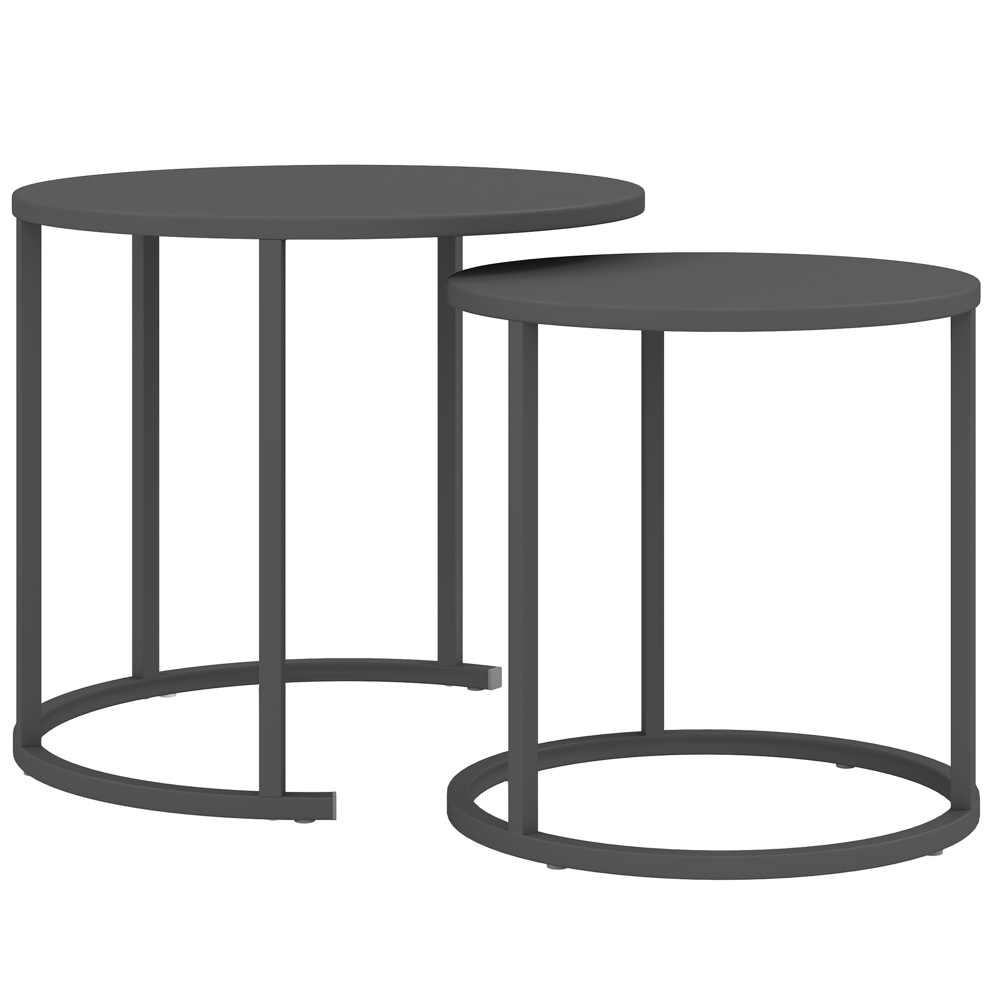 Outsunny 2er Set Beistelltisch Stapelbar Gartentisch Rund wetterfest Balkontisch aus Stahl platzsparend Dunkelgrau