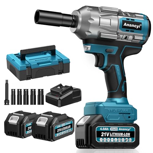 Anancyi Avvitatore a percussione a batteria, 1300 Nm, coppia regolabile per camion, 1/2 pollici, motore senza spazzole, 2 x 4,0 Ah, 6 bussole (17/19/21/22/24 mm, asta di prolunga da 5 pollici) : Amazon.it: Fai da te