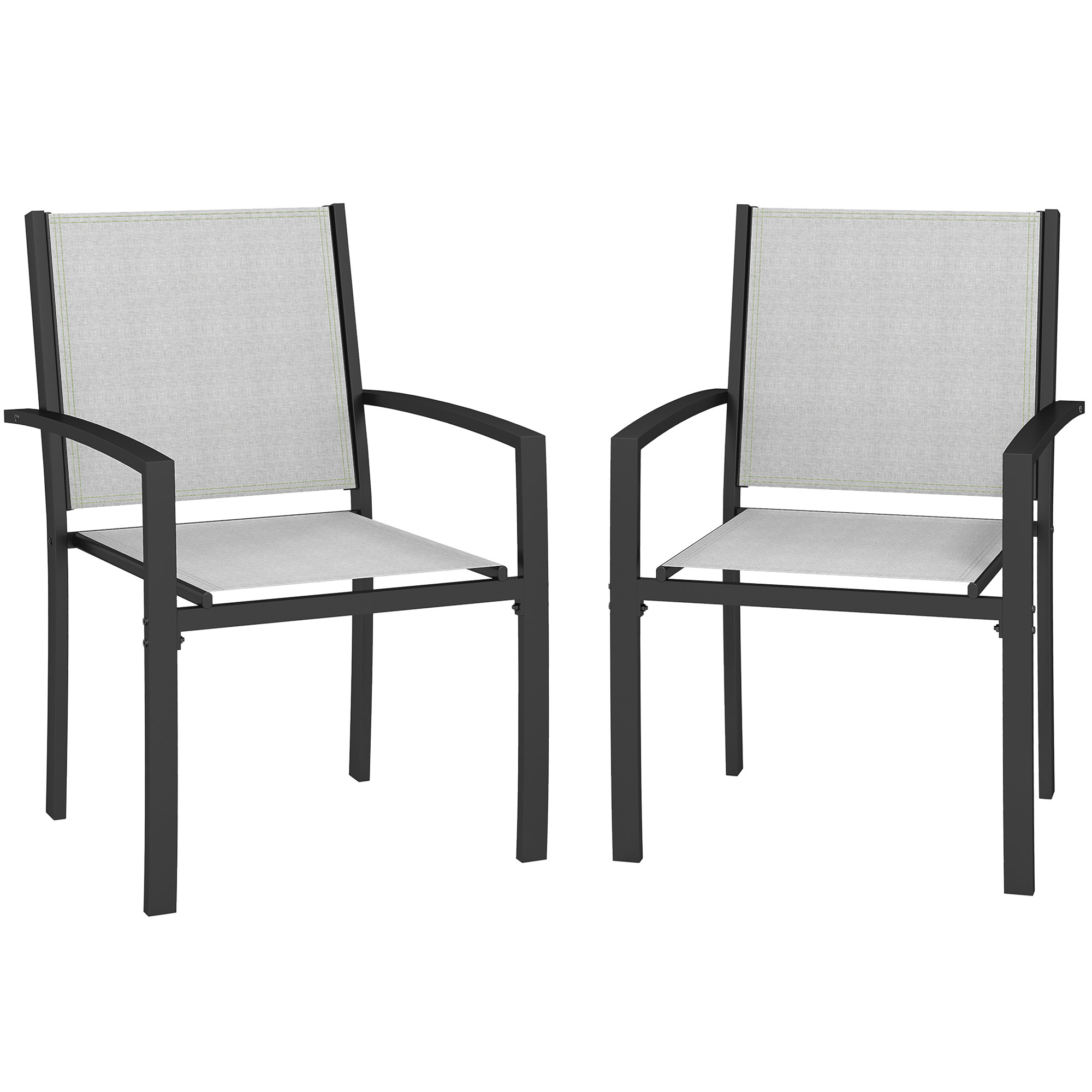Outsunny Set von 2 Stapelstühlen für den Garten, stapelbare Außenstühle mit Armlehnen, Stahlrahmen 60 x 65 x 85 cm Hellgrau