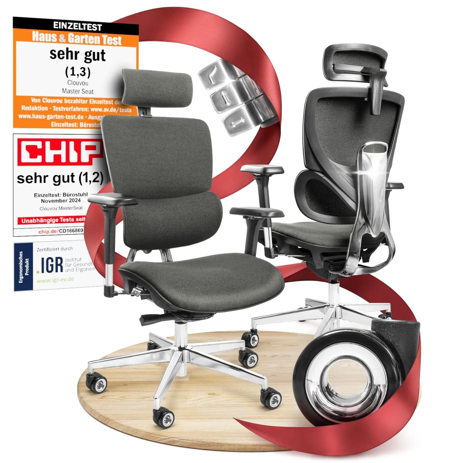 CLOUVOU Ergonomischer Bürostuhl mit verstellbaren Armlehnen und Kopfstütze