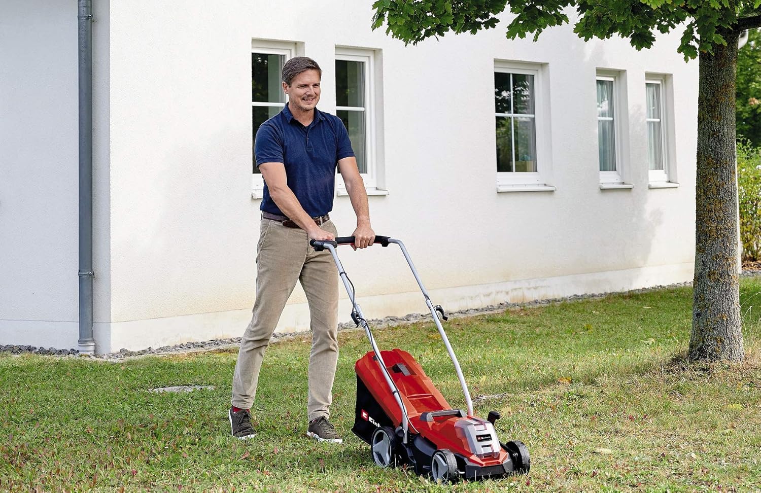 Einhell Akku-Rasenmher GE-CM 18/33 Li-Solo Power X-Change (18 V, 33 cm Schnittbreite, bis 200 m, Brushless, 30L Grasfangkorb, 25-65 mm Schnitthhe, ohne Akku)