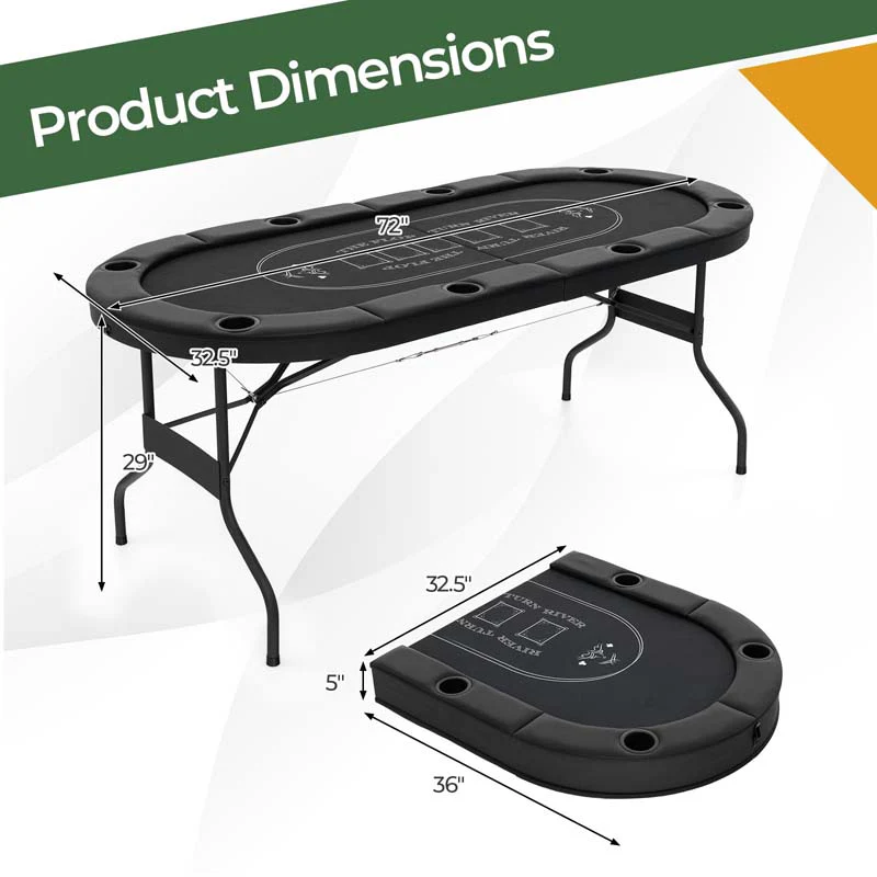 8-Player Foldable Poker Table, 72