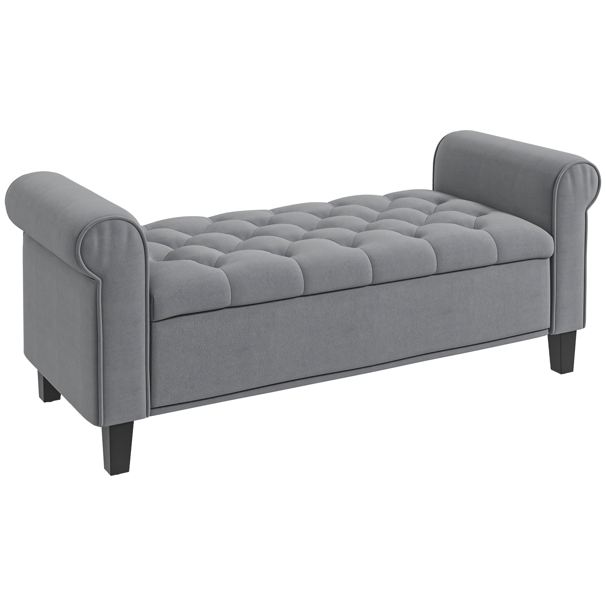 Zitbank Polsterbank Bedbank, Knoopstiksel, Fluweelachtige Afwerking, 126 cm x 48,5 cm x 57 cm, Grijs