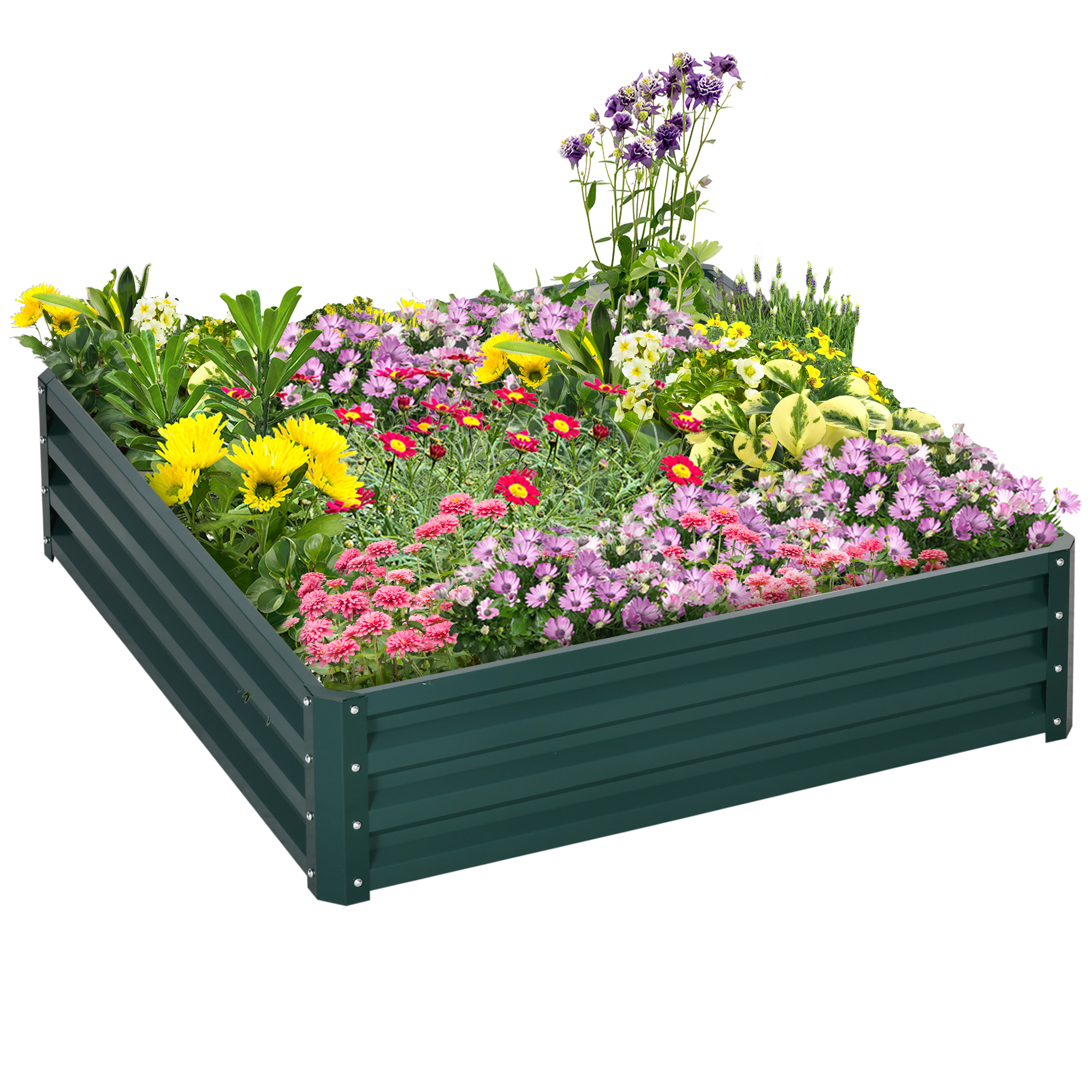 Outsunny Gartenbeet, Pflanzkasten mit Stahlgehäuse, Grün, 120 x 120 x 30 cm
