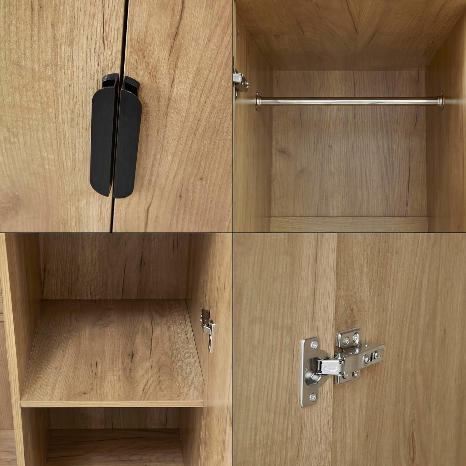 [en.casa] Wardrobe for Bedroom Closet with Doors 4 Compartments Coat Rack 3 Drawers 176 x 80 x 52 cm Oak Effect