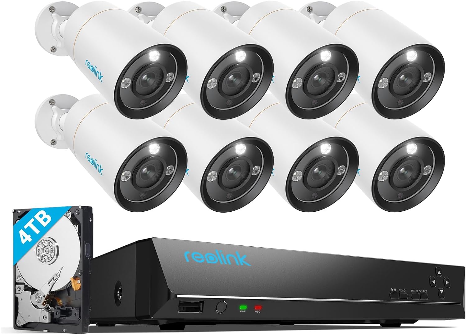 Reolink 12MP Kit Videosorveglianza PoE, NVR 16CH 4TB e 8x Telecamera Esterno Interno con Faretto, Rilevamento di Persona/Veicolo/Pet, Audio Bidirezionale, Sistema Espandibile a 16TB, RLK16-1200B8-A