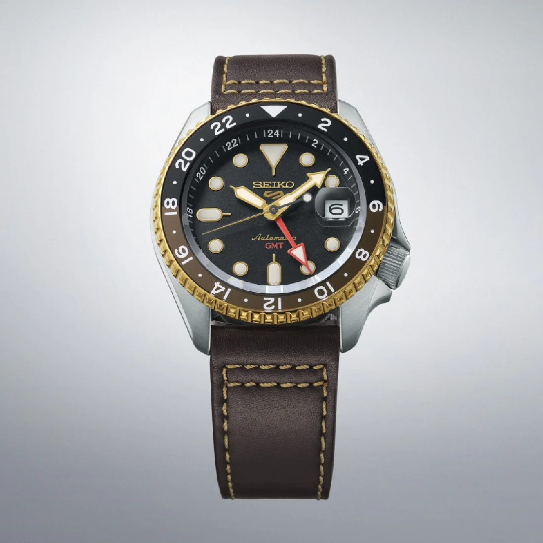 Orologio Seiko 5 sports GMT SSK036K1 nero e oro pelle