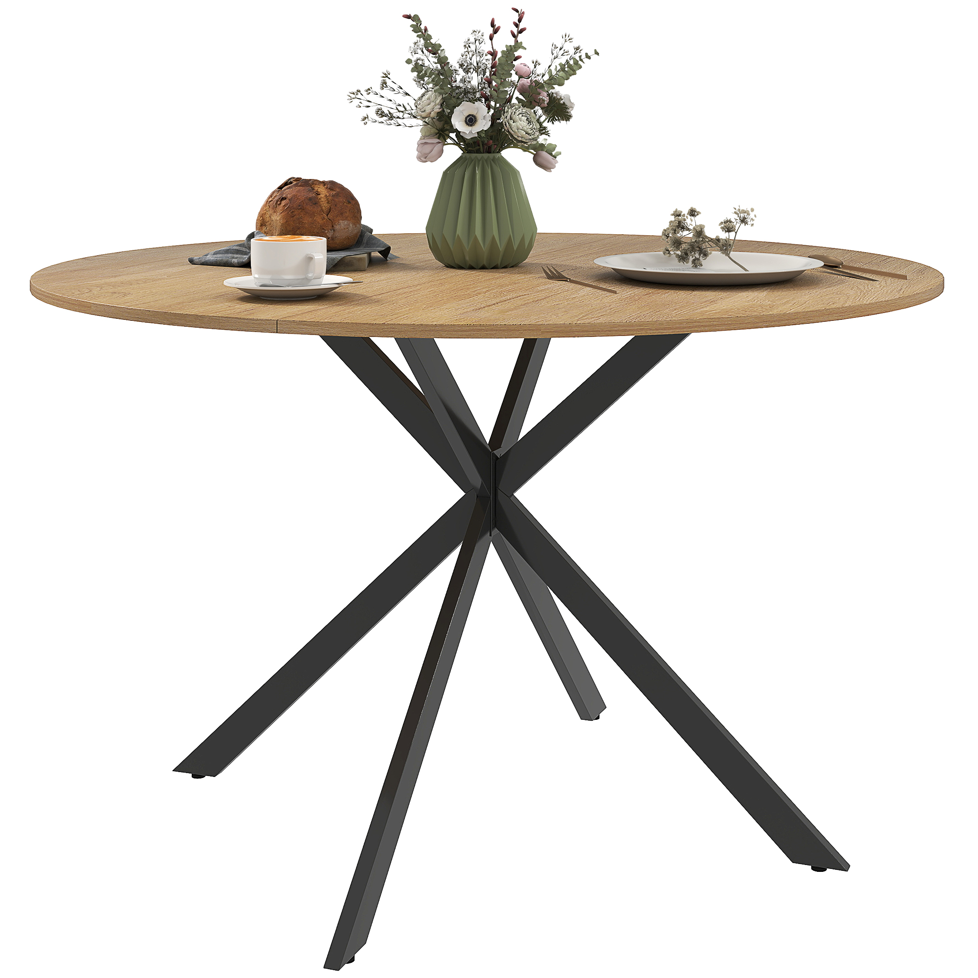 Ronde Eettafel voor 4 Personen, Keukentafel in Industri?le Stijl met Stalen Poten, voor Eetkamer, Keuken, Eiken