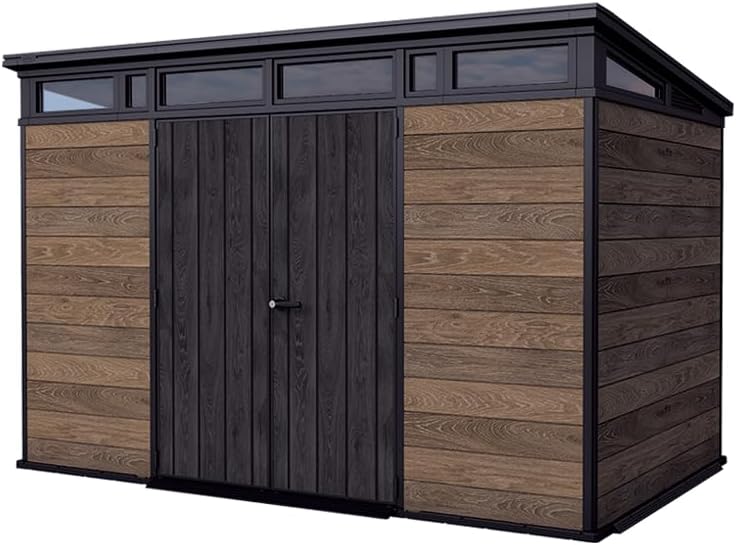 Keter Gartenhaus Signature 11x7, Gerätehaus Kunststoff in Holzoptik, 340x218x226 cm, abschließbar, mit Bodenplatte