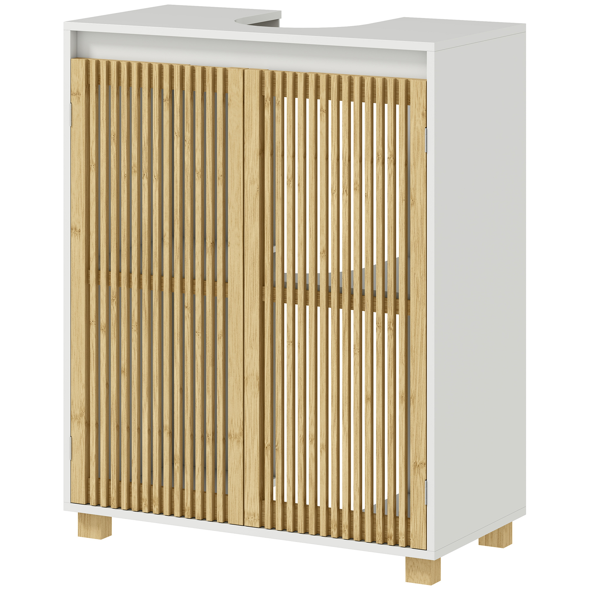 HOMCOM Unterwaschbeckenmöbel Badezimmer - Schrank mit Lamellentüren aus Bambus, 60 x 30 x 75 cm, Effekt Holz Natur