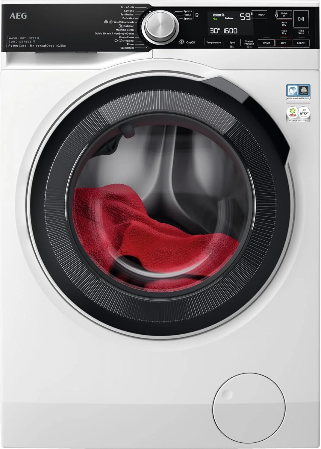 AEG L7WBA60680 Was-droogcombinatie / DualSense - voorzichtige verzorging / 8 kg Wassen / 5 kg Drogen / D / energiezuinig / Beladingsherkenning / Bijvulfunctie / ProSteam - Opfrisfunctie / 1600 tpm Wit