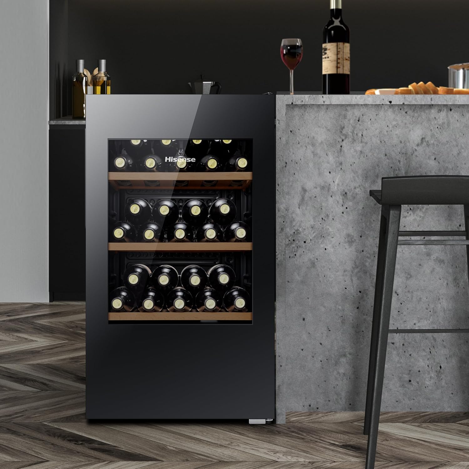 Hisense MWC4894GF Wine Cellar 30 Bottles, Monotemperature, Anti-UV Glasses, Wooden Shelves, Touch Display, LED Lighting, Year 2023